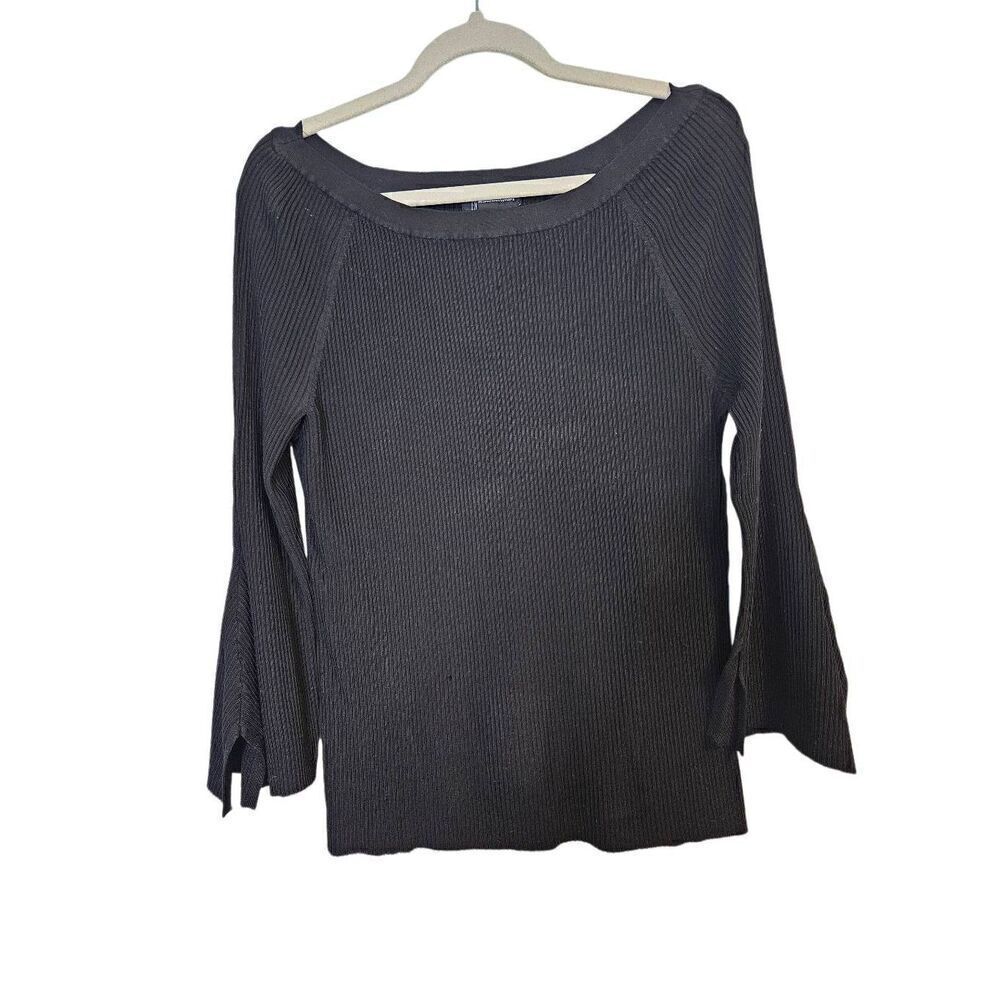 INC International Concepts boat neck black ribbed fitted top. Size XL.